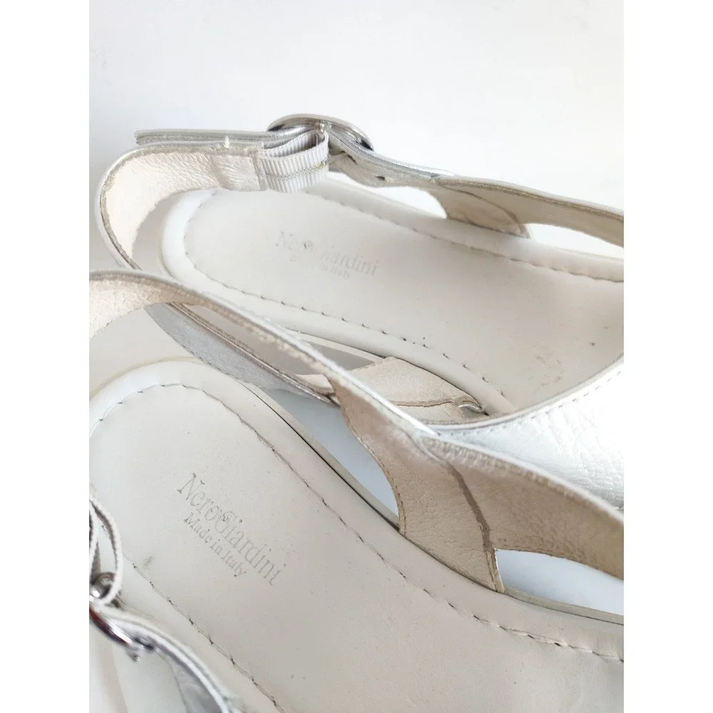 NeroGiardini Sandals 7 / 37 Platform Crossover Silver Leather Slingback Italy